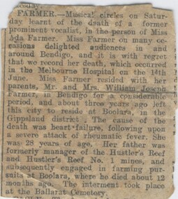 Newspaper - ADA FARMER'S DEATH NOTICE