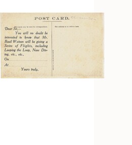 Document - BASIL WATSON COLLECTION: MISCELLANEOUS CARDS AND IMAGES (LARGELY AIRCRAFT AND BASIL WATSON RELATED), c. 1916