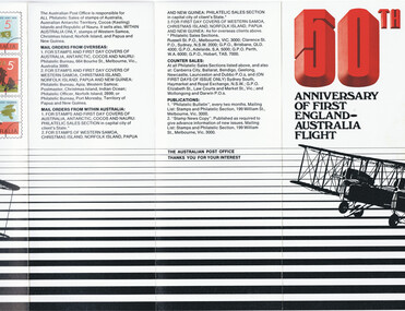 Document - BASIL WATSON COLLECTION:  50TH ANNIVERSARY SOUVENIR PAMPHLETS OF FIRST ENGLAND-AUSTRALIA FLIGHT, 1969