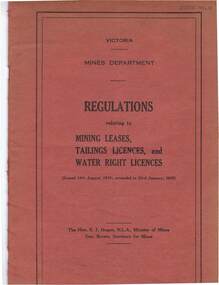 Document - MCCOLL, RANKIN AND STANISTREET  COLLECTION: REGULATIONS RELATING TO MINING LEASES, TAILINGS LICENCES AND WATER, 1935