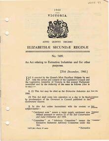 Document - MCCOLL, RANKIN AND STANISTREET  COLLECTION: ACT RELATING TO EXTRACTIVE INDUSTRIES, 1966