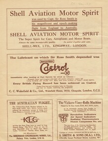 Document - BASIL WATSON COLLECTION: 'THE ROSS SMITH FLIGHT FROM ENGLAND TO AUSTRALIA' - TRAVELOGUE PROMOTION, c. 1920