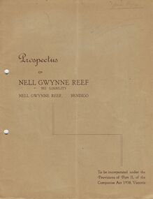 Document - MCCOLL, RANKIN AND STANISTREET COLLECTION: PROSPECTUS OF NELL GWYNNE REEF NL, 1940