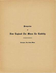 Document - MCCOLL, RANKIN AND STANISTREET COLLECTION: PROSPECTUS NEW ENGLAND TIN MINES NL, 1934