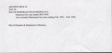 Document - MCCOLL, RANKIN AND STANISTREET  COLLECTION: SOUTH DEBORAH GOLD MINES NL - STATEMENTS, 1941 - 1946