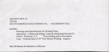 Document - MCCOLL, RANKIN AND STANISTREET  COLLECTION: SOUTH DEBORAH GOLD MINES NL - MACHINERY FILE, 1946