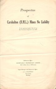 Document - MCCOLL, RANKIN AND STANISTREET COLLECTION: CARSHALTON BML MINES NL PROSPECTUS, 1934
