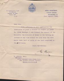 Document - MCCOLL, RANKIN AND STANISTREET  COLLECTION: SOUTH DEBORAH GOLD MINES NL: GRANTING OF A TRIBUTE, 20/9/1945