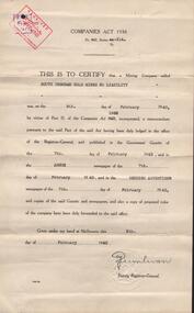 Document - MCCOLL, RANKIN AND STANISTREET  COLLECTION: SOUTH DEBORAH GOLD MINES NL: INCORPORATION CERTIFICATE, 9/2/1940