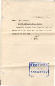 Document - MCCOLL, RANKIN AND STANISTREET  COLLECTION: SOUTH DEBORAH GOLD MINES NL: APPLIC RESIDENCE AREA WITHIN LEASE, 26/2/1944