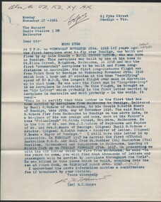 Document - BASIL WATSON COLLECTION: CORRESPONDENCE RELATING TO RADIO BROADCAST - BASIL WATSON STORY, 1961