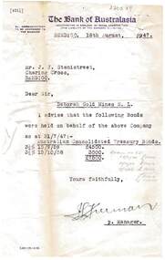 Document - MCCOLL, RANKIN AND STANISTREET COLLECTION: DEBORAH GOLD MINES NL BONDS SOLD, 1947