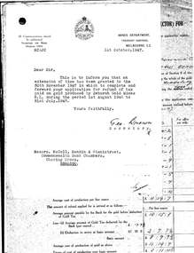 Document - MCCOLL, RANKIN AND STANISTREET COLLECTION: DEBORAH GOLD MINES NL - APPLICATION . FOR REFUND OF GOLD TAX, November 1947
