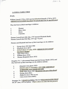Document - LANSELL COLLECTION: LANSELL FAMILY TREE, 2007
