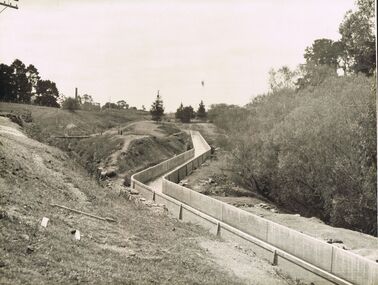 Photograph - JOSEPH BRADY COLLECTION: FLUMING BETWEEN MALMSBURY RESERVOIR AND CALDER HIGHWAY, 1934