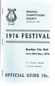 Book - BENDIGO COMPETITIONS SOCIETY 1976 FESTIVAL GUIDE, 1976