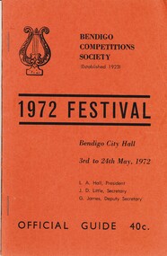 Book - BENDIGO COMPETITIONS SOCIETY 1972 FESTIVAL GUIDE, 1971