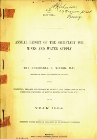 Book - ANNUAL REPORT OF THE SECRETARY FOR MINES AND WATER SUPPLY 1904, 1905
