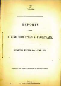 Book - MINING SURVEYORS AND REGISTRARS REPORT - 30TH. JUNE 1880, 1880