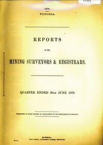 Book - REPORT OF THE MINING REGISTRAR AND SURVEYORS JUNE 1879, 1879