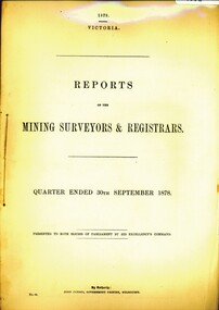 Book - REPORT OF THE MINING REGISTRARS AND SURVEYORS REPORT - SEPT. 1878, 1878