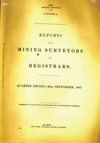 Book - REPORTS OF THE MINING SURVEYORS AND REGISTRARS 30TH. SEPT. 1867, 1867