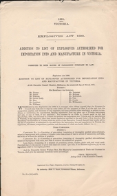Document - ADDITION TO LIST OF EXPLOSIVES AUTHORIZED FOR IMPORTATION AND MANUFACTURE IN VICTORIA, 1895