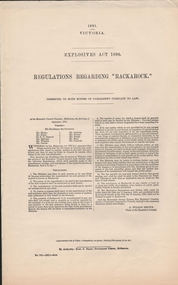 Document - REGULATIONS REGARDING 'RACKAROCK', 1891