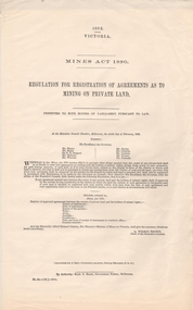 Document - REGULATION FOR REGISTRATION OF AGREEMENTS AS TO MINING ON PRIVATE LAND, 1890