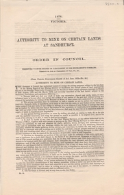 Document - AUTHORITY TO MINE ON CERTAIN LANDS AT SANDHURST - ORDER IN COUNCIL, 1876