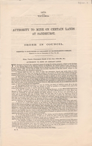 Document - AUTHORITY TO MINE ON CERTAIN LANDS AT SANDHURST - ORDER IN COUNCIL, 1876