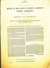 Document - MINING OF THE RAILWAY RESERVE SANDHURST DISTRICT, 1871