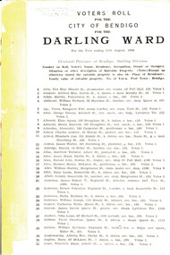 Book - VOTERS ROLL CITY OF BENDIGO DARLING WARD, 1948