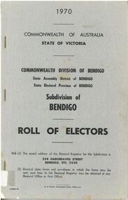 Book - ROLL OF ELECTORS - BENDIGO 1970, 1970