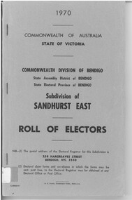 Book - ROLL OF ELECTORS SANDHURST EAST 1970, 1970