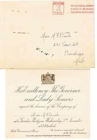 Document - BUSH COLLECTION: COLLECTION OF OFFICIAL VICTORIAN GOVERNMENT INVITATIONS (TO MISS M BUSH), 1936 - 1938?