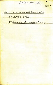 Book - REGULATION AND INSPECTION OF MINES BILL, 2ND. READING OCT. 28TH. 1873, 1873