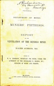Book - MINERS PHTHISIS - REPORT ON THE VENTILATION OF THE BENDIGO MINES, 1906