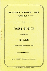 Book - BENDIGO EASTER FAIR SOCIETY, CONSTITUTION AND RULES, 1926-1940