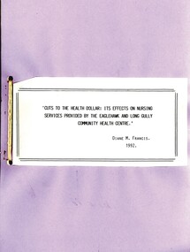Book - CUTS TO THE HEALTH DOLLAR. ITS EFFECTS ON NURSING SERVICES, 1992