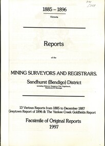 Book - REPORTS OF THE MINING SURVEYORS AND REGISTRARS 1885 - 1896, 1997