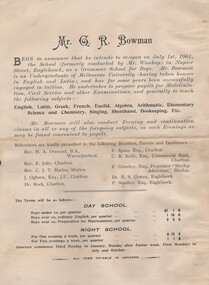 Document - KELLY AND ALLSOP COLLECTION: NOTICE - ANNOUNCEMENT OF RE-OPENING (GRAMMAR SCHOOL FOR BOYS)
