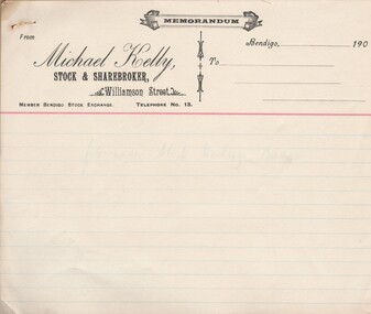 Document - KELLY AND ALLSOP COLLECTION: MEMORANDUM SHEETS (MICHAEL KELLY), 1900-1910