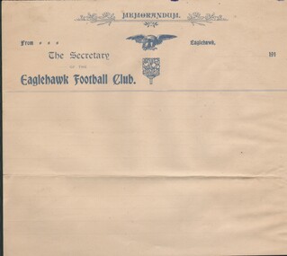 Document - MEMORANDUM PAGE - THE SECRETARY, EAGLEHAWK FOOTBALL CLUB, 1910-1920