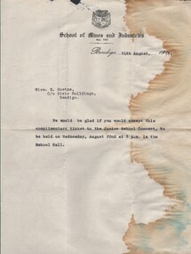 Document - GOETZE COLLECTION: LETTER SCHOOL OF MINES AND INDUSTRIES TO MISS E GOETZE, 1951