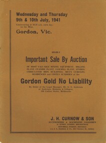 Book - IMPORTANT SALE BY AUCTION - GORDON GOLD NO LIABILITY, 1941
