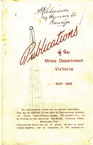 Book - 'PUBLICATIONS OF THE MINES DEPT VICTORIA, MAY 1966', 1966