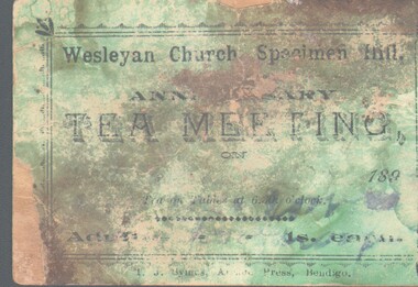 Document - BUSH COLLECTION: ADMISSION CARD/TICKET TO TEA MEETING, 189?