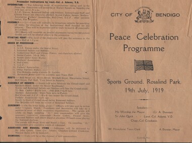 Document - PROGRAMME - PEACE CELEBRATION 1919, 1919