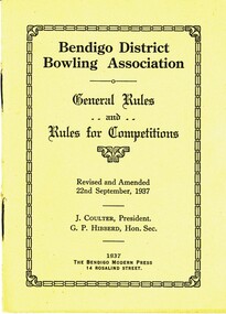 Book - BENDIGO DISTRICT BOWLING ASSOCIATION, 1937